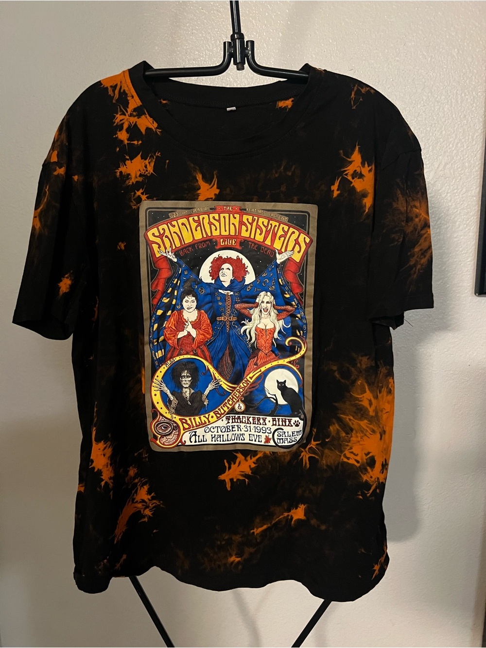 Hocus Pocus Sanderson Sisters Tie-Dye Black & Orange Graphic Halloween T-Shirt